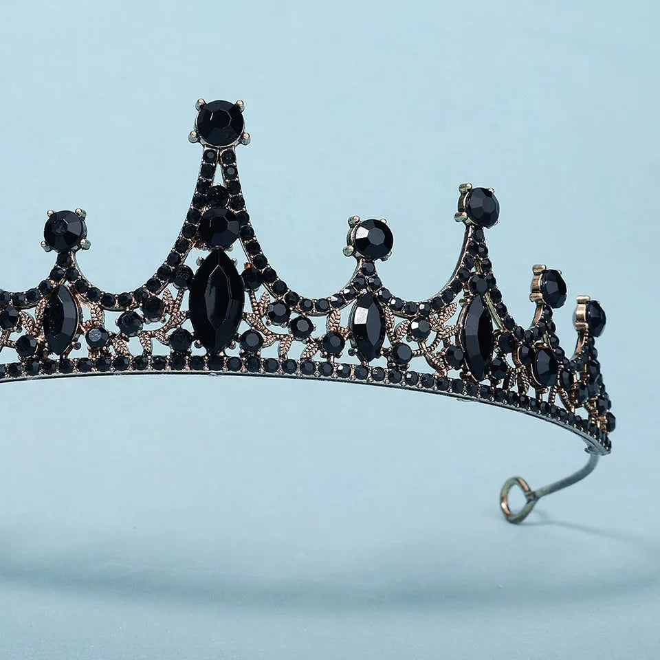 Vintage Baroque Goth Black Tiara Crown Princess Queen bridal real metal cosplay diadem