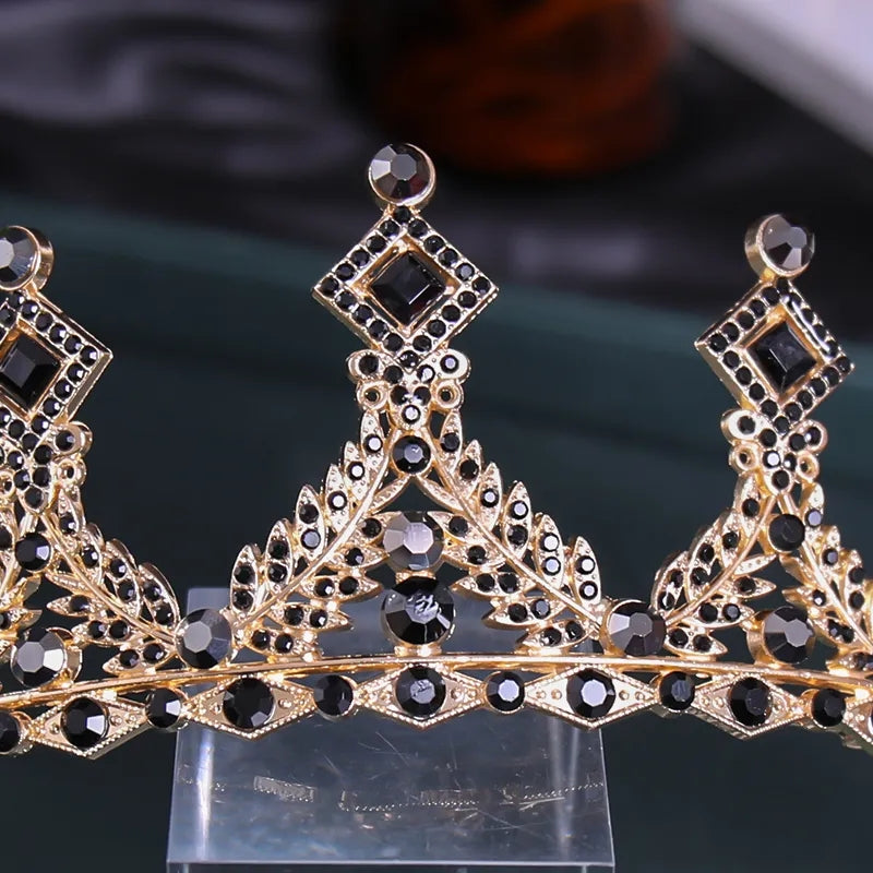 Quinceañera Crowns – Vintage Baroque Gothic Headdress in Black & Gold for Evil Queen or King surething