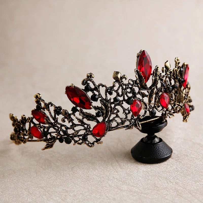Gothic Red Vintage Baroque Dark Black Tiara Crown Evil Queen diadem headdress