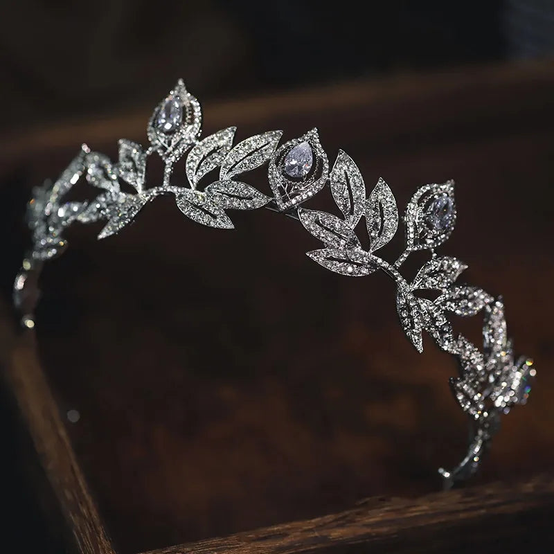 Icy Vintage Silver leaf Tiara Crown Set Princess Queen diadem 