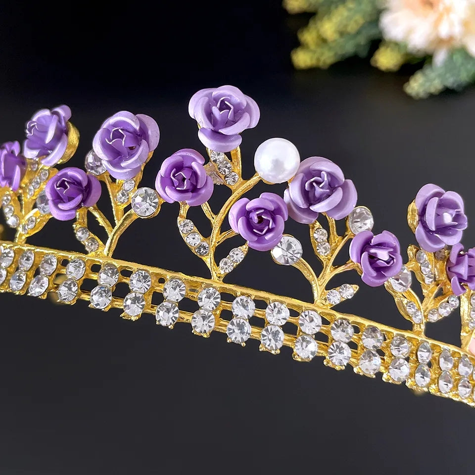 Purple Rose Princess Tiara Queen headdress 