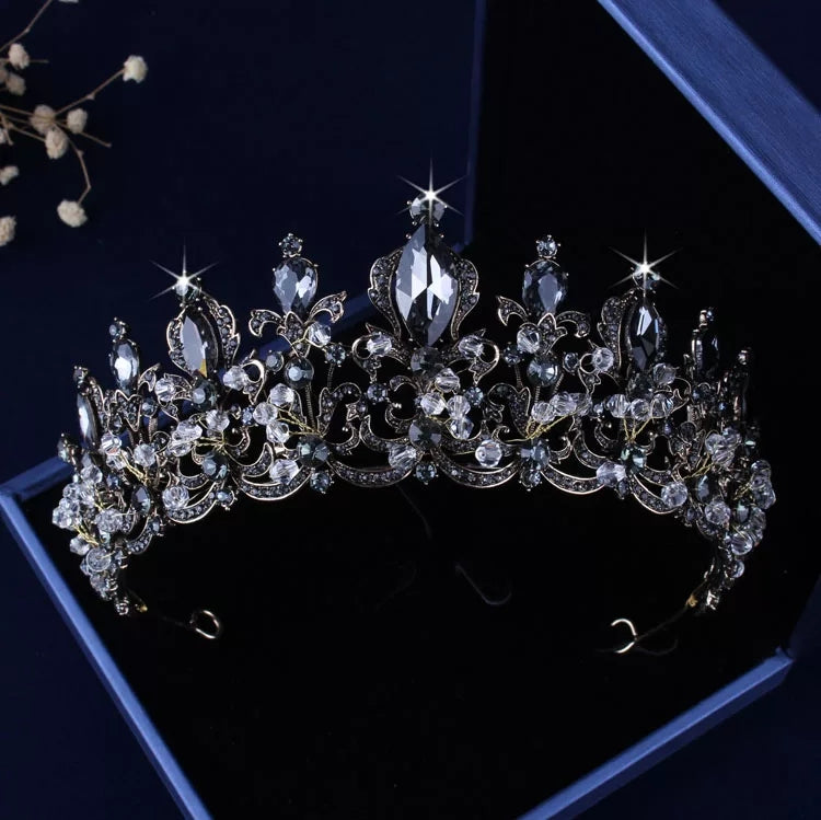 Vintage Baroque  Dark Tiara Crown Goth Black King Evil Queen tall headdress jewelry 
