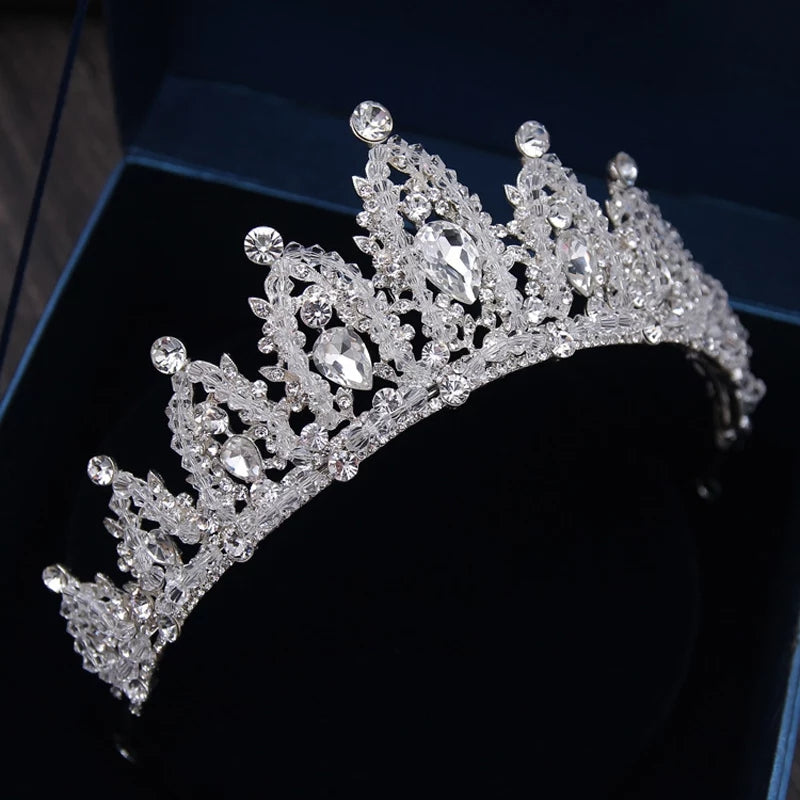 Silver Crystal Tiara Crown Detail Queen hair jewelry