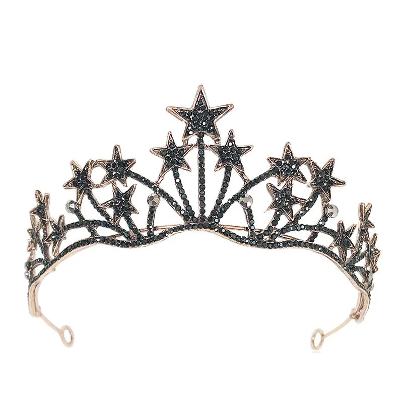 Vintage Baroque Black Star dark Princess Crowns Queen headdress jewelry surethings