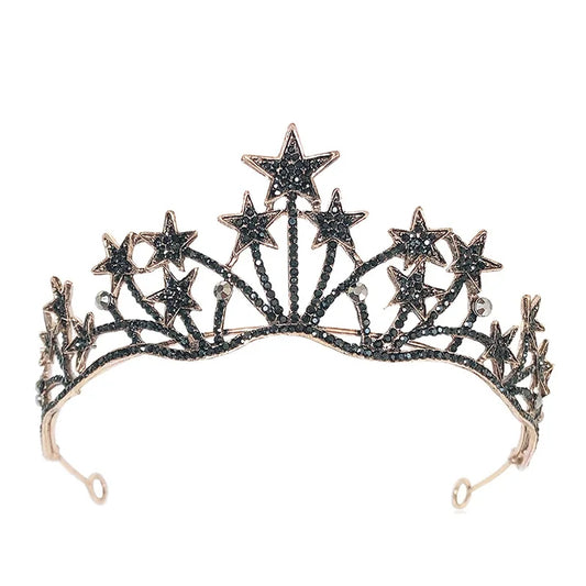 Vintage Baroque Black Star dark Princess Crowns Queen headdress jewelry