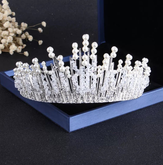 Silver & Pearl Princess Tiara – Queen Headdress or Bridal Crown surethings