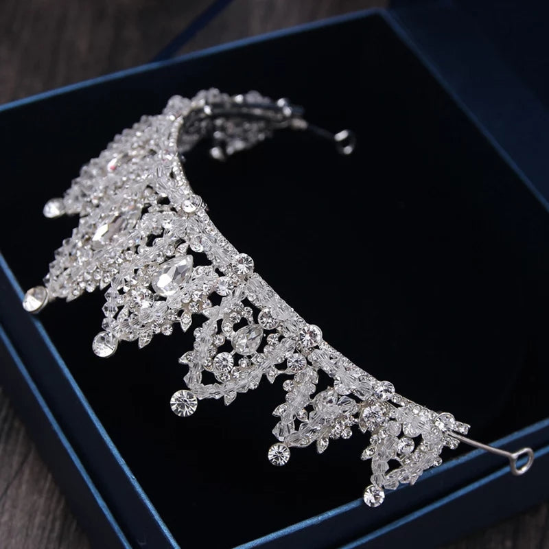 Silver Crystal Tiara Crown Detail Queen hair jewelry