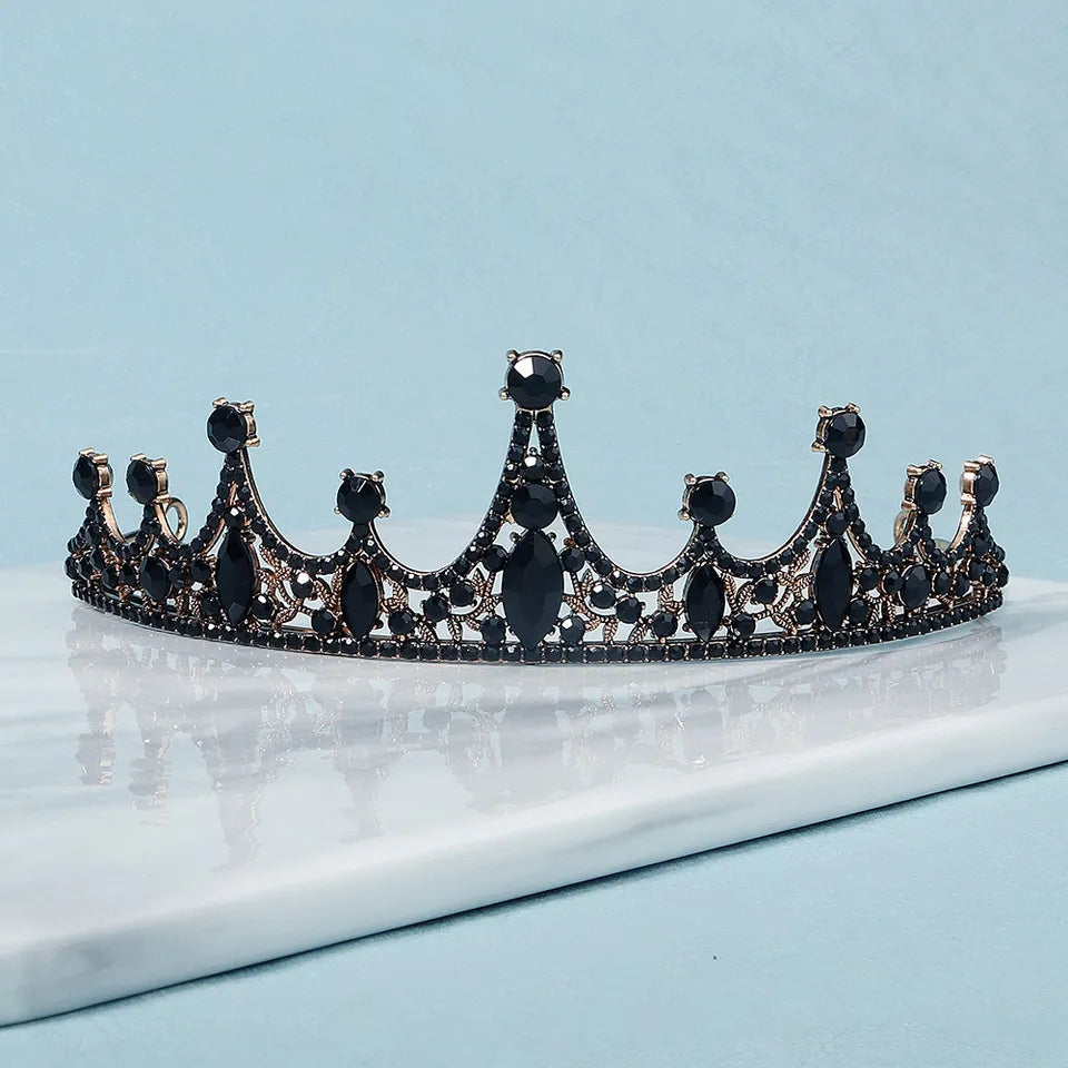 Vintage Baroque Goth Black Tiara Crown Princess Queen bridal real metal cosplay diadem
