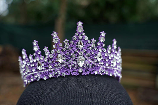 Purple Crystal Crown, Quinceanera Crown, Silver Wedding Tiara, Bridal Headpiece