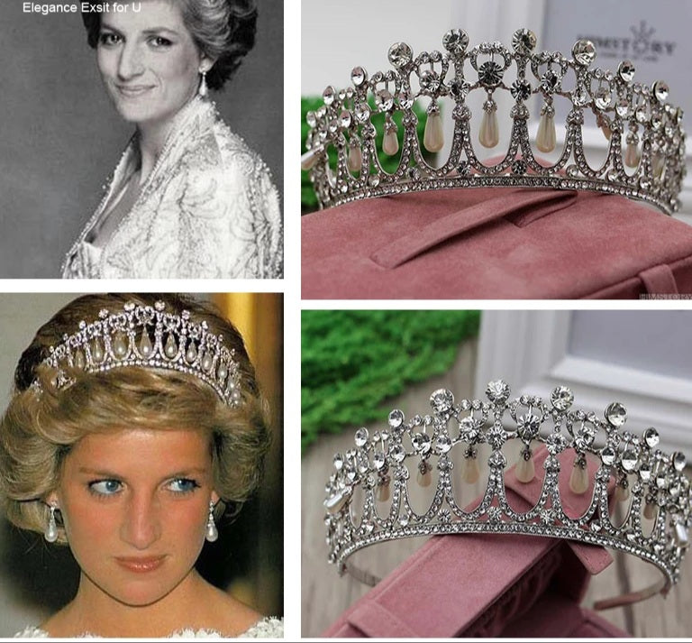 Princess Diana Tiara Cambridge Lovers Knot Silver Crown queen spencer family replica pearl