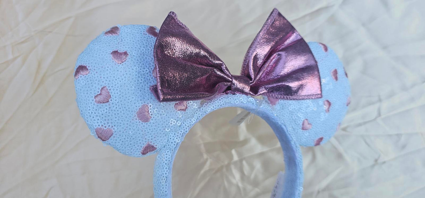 Pink Bow Disney Parks Minnie Mouse Ears White Sequin Pink Heart Headband