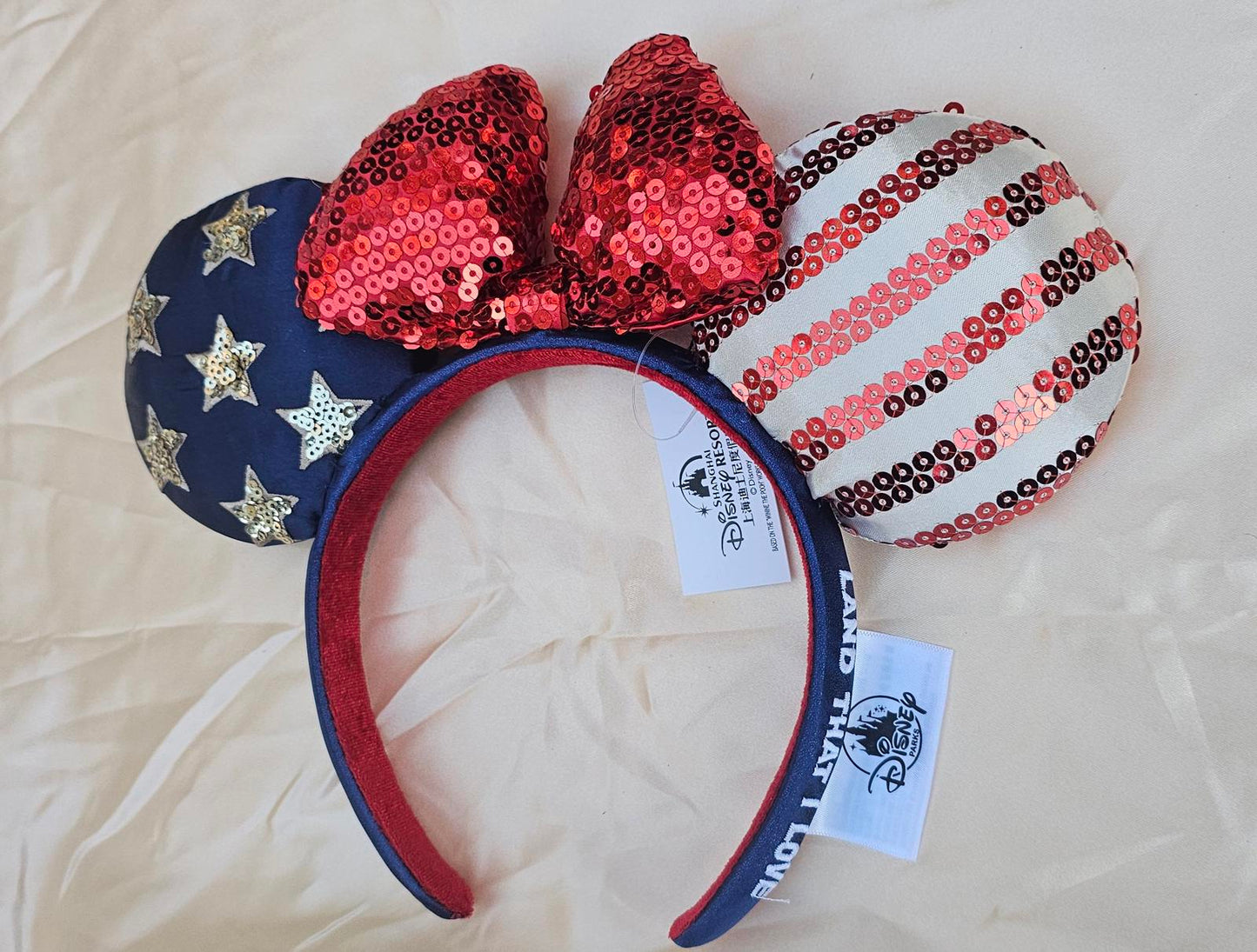 Disney Parks Bow Minnie Ears Stars USA Flag Sequins Mickey Mouse Headband 2022