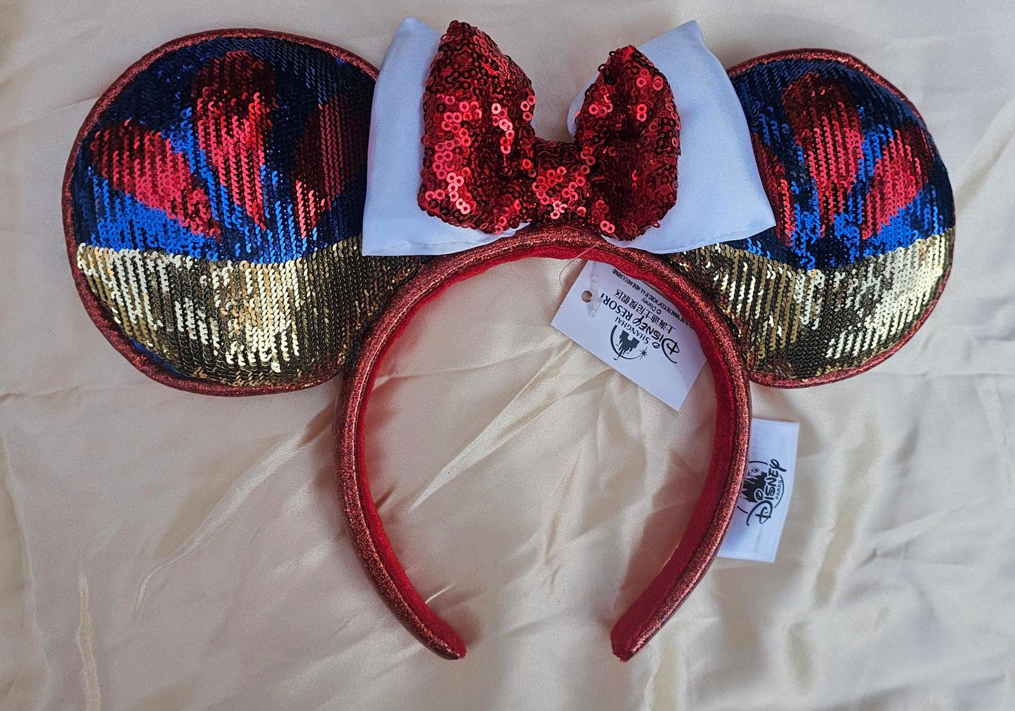 Snow White Minnie Ears Headband Sequin Blue Red Bow