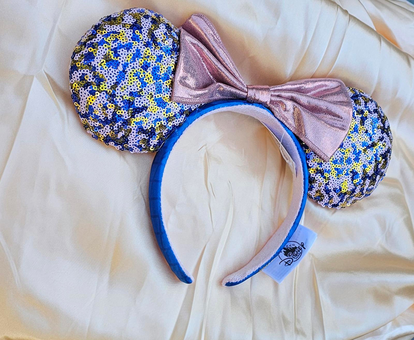 Disney Parks Disneyland Resorts Minnie Mouse Blue Pink Sequin Ears Headband