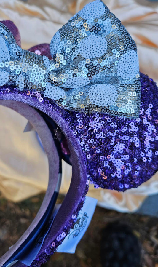 Unique Minnie Ears Disney Parks Purple Silver Sequin Headband