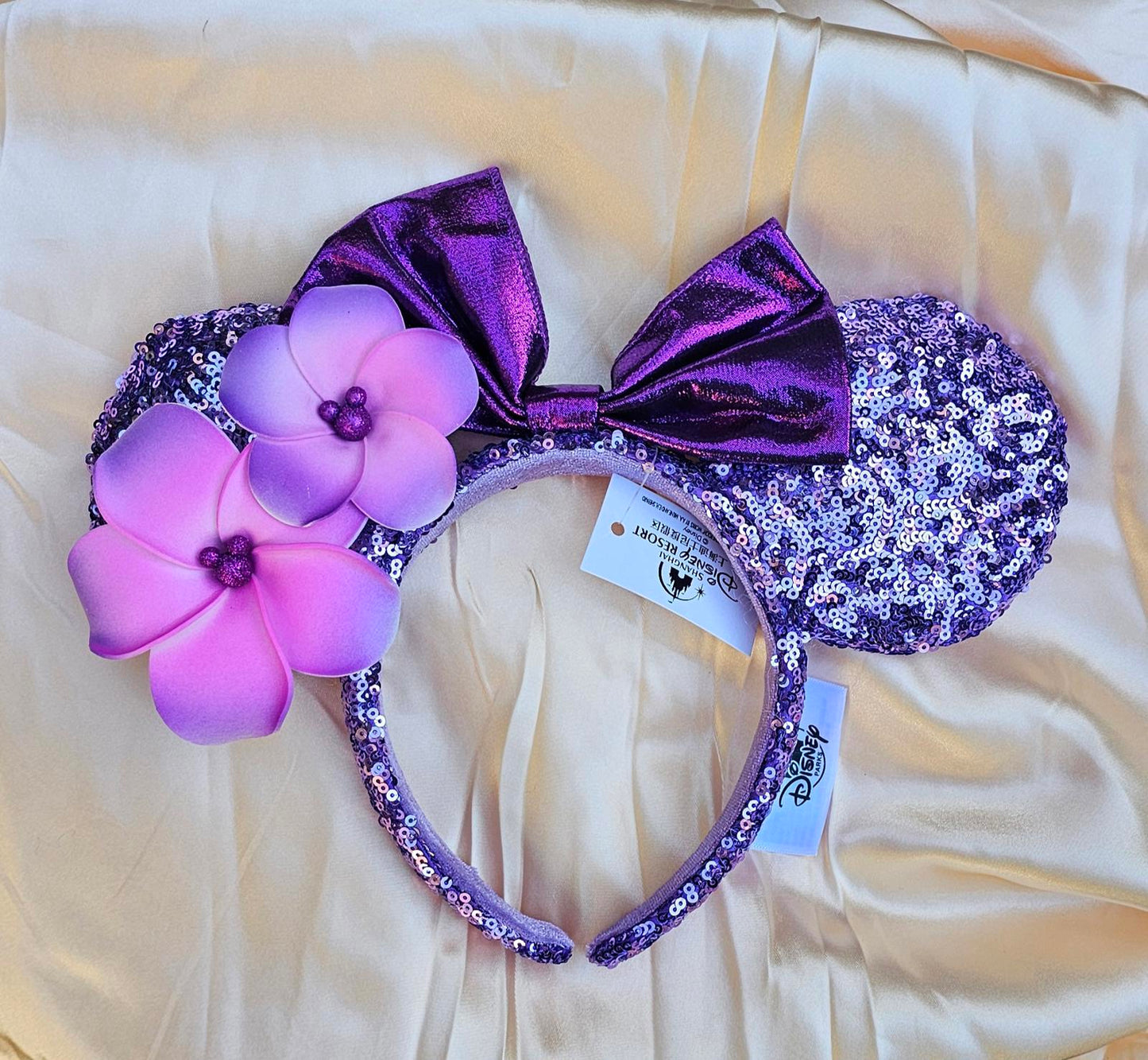 Purple Flower Plumeria Minnie Ears Aulani Hawaii Headband