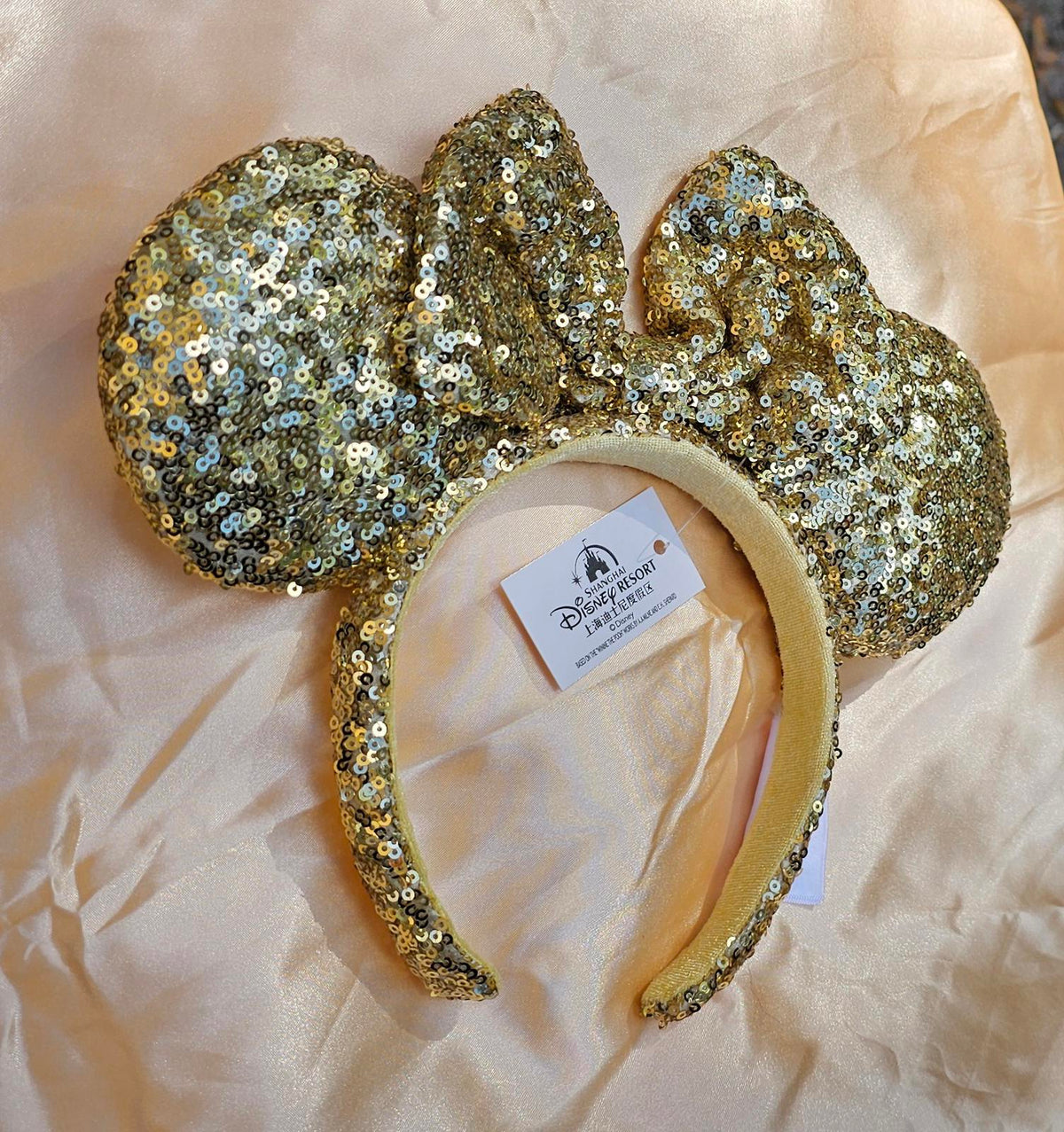 Gold Sequin Bow Minnie Ears Headband Sparkly Bling NWT