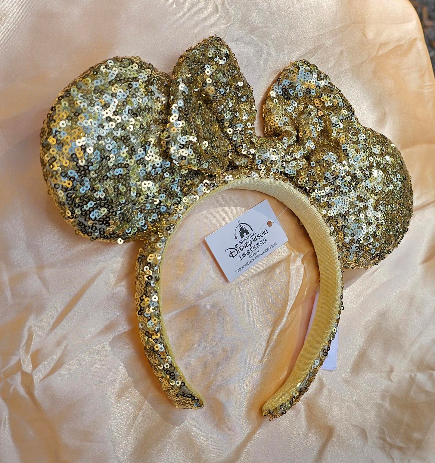 Disney Parks Gold Sequin Bow Minnie Ears Headband Sparkly Bling NWT