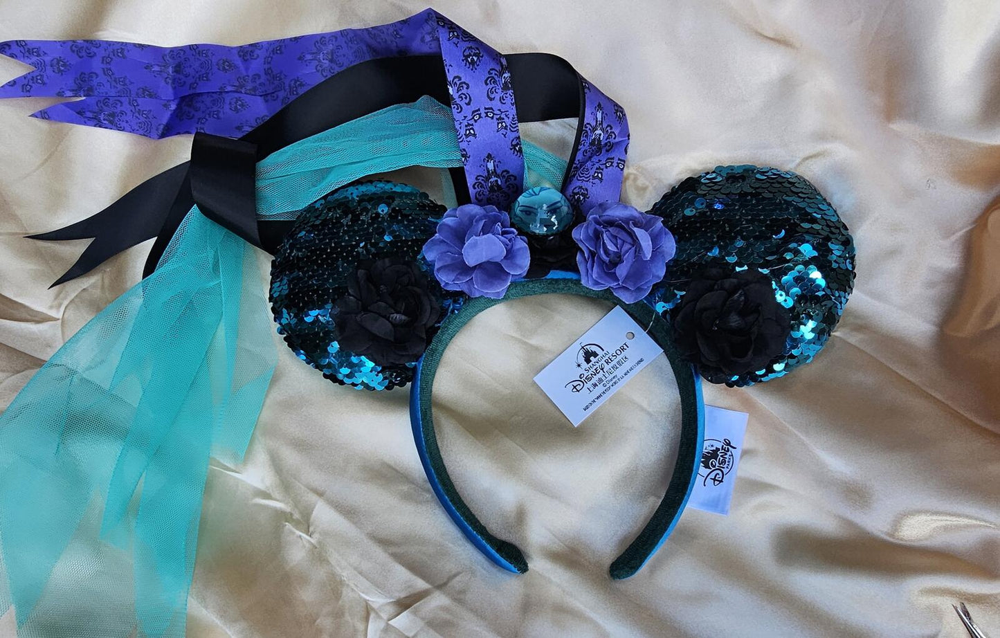 Disney Parks Haunted Mansion Veil Minnie Ears Leota Mickey Mouse Blue Headband