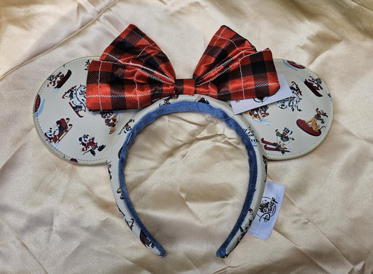 Vintage Christmas Lodge Snow Mickey Mouse Minnie Ears Bow Headband Gifts