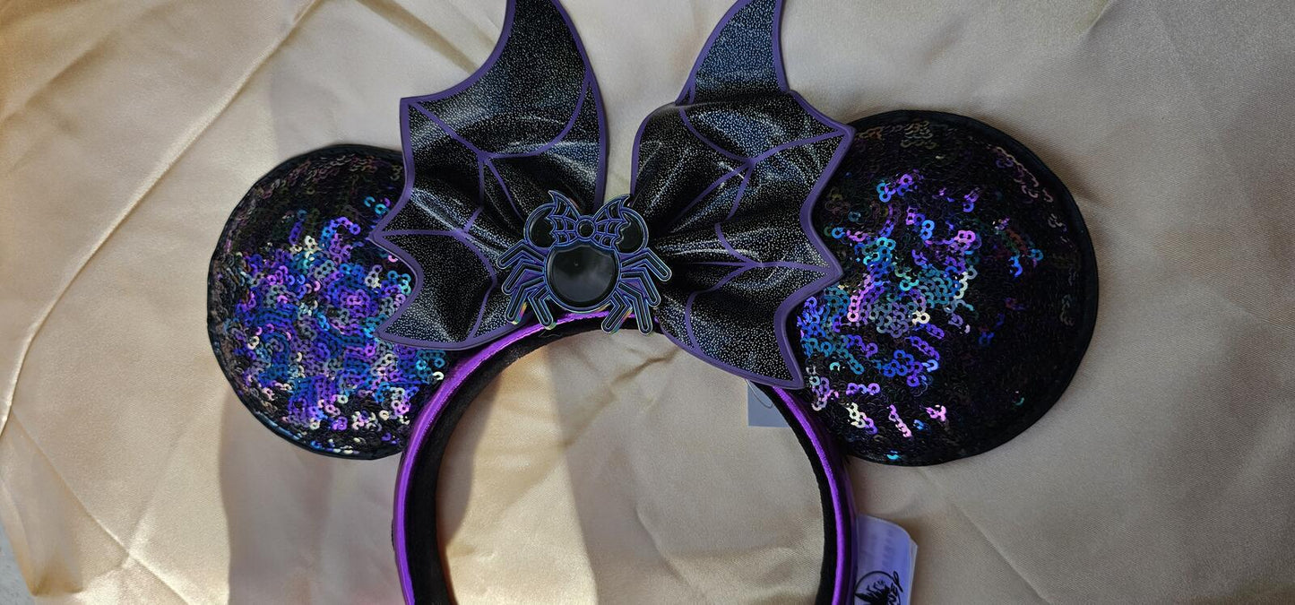 Bat Wings Minnie Ears Headband Bow black spider Halloween