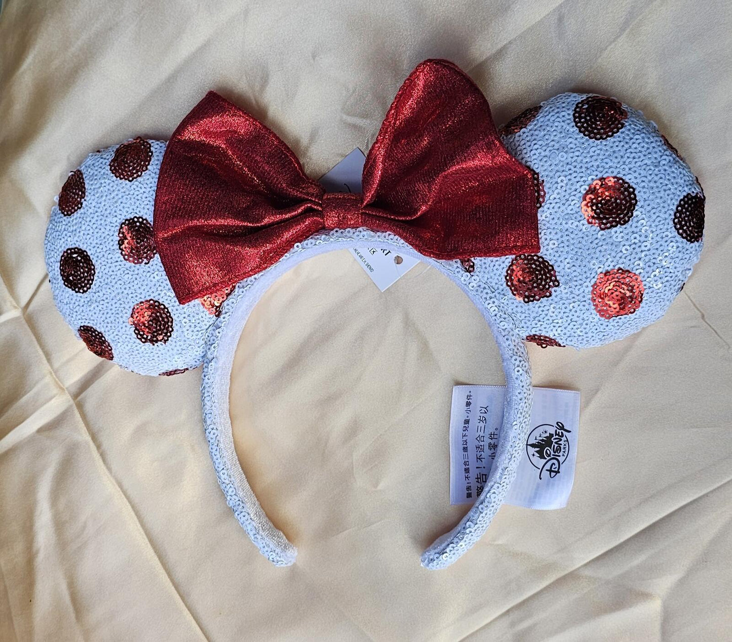 White Minnie Ears Headband Red Polka Dots