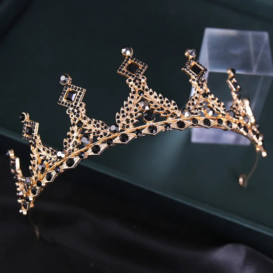 Quinceañera Crowns – Vintage Baroque Gothic Headdress in Black & Gold for Evil Queen or King surething