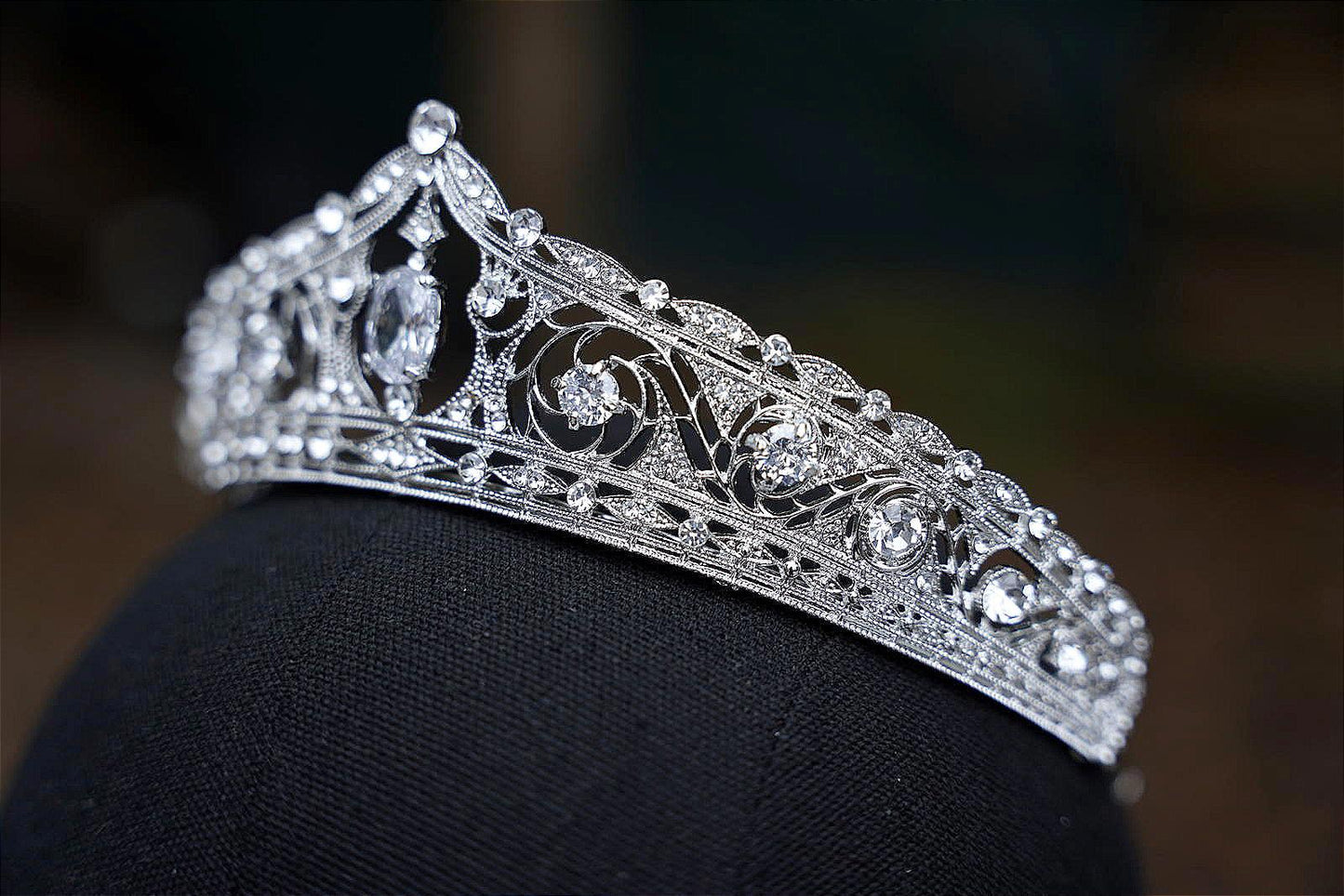 Oval Gem Vintage Silver Crystal Tiara Bridal Crown Birthday Wedding