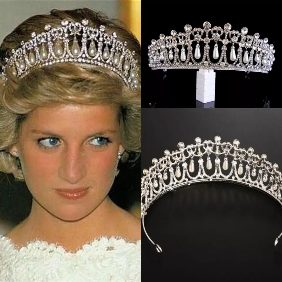 Princess Diana Tiara Cambridge Lovers Knot Silver Crown queen spencer family replica pearl