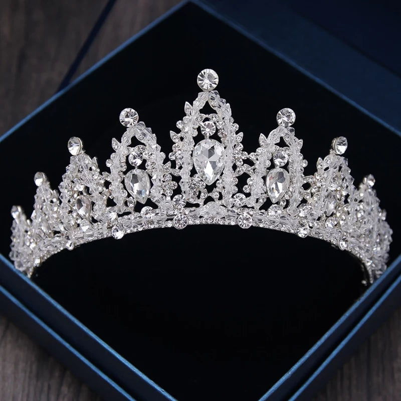 Silver Crystal Tiara Crown Detail Queen hair jewelry