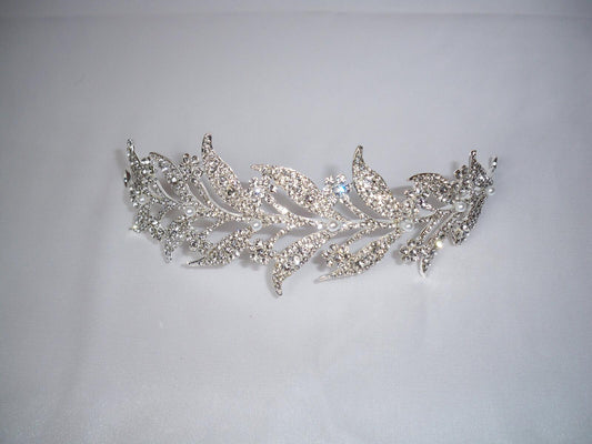 Silver Crystal Laurel Leaf Wedding Hair Tiara Crown: Bridal, Prom, Birthday