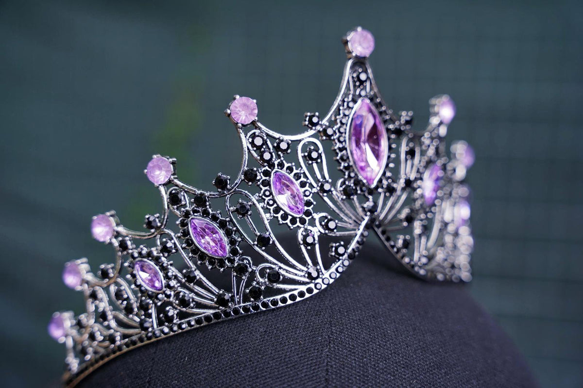 Tiered Black and Purple Tiara Bridal Gothic Crown Vintage Silver metal Birthday