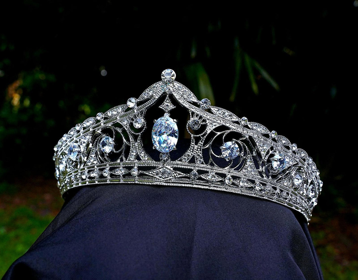 Vintage Silver Oval Crystal Gem Bridal Crown Birthday Wedding Gift Diadem