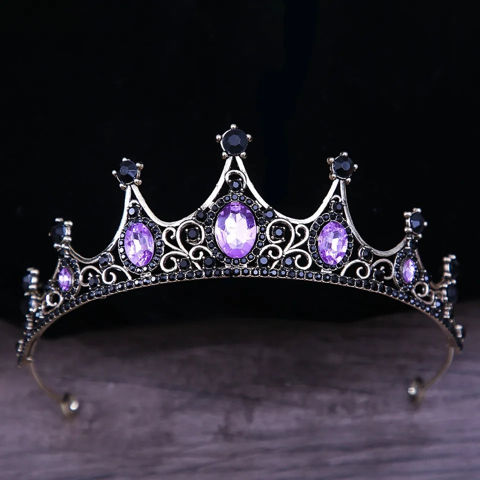 Vintage Baroque Purple Dark Tiara Crown Goth Black Evil Queen diadem jewelry