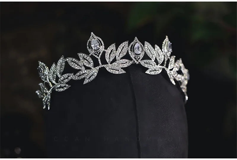 Icy Vintage Silver leaf Tiara Crown Set Princess Queen diadem