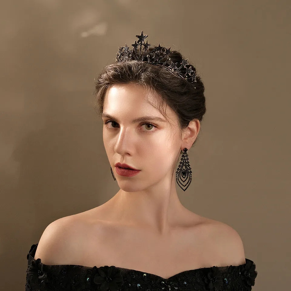 Vintage Baroque Black Star dark Princess Crowns Queen headdress jewelry