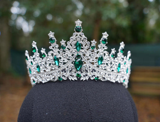 Icy Teal Green Crystal Silver Crown Tiara, Princess Tiara, Wedding Bridal