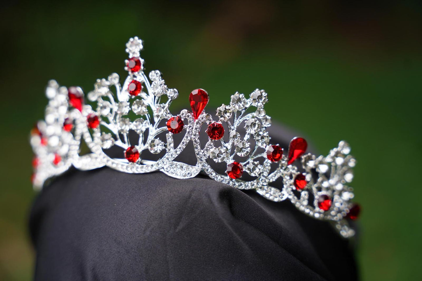 True Red Crystal Tiara Silver Bridal Crown Birthday Wedding Gift Diadem prom