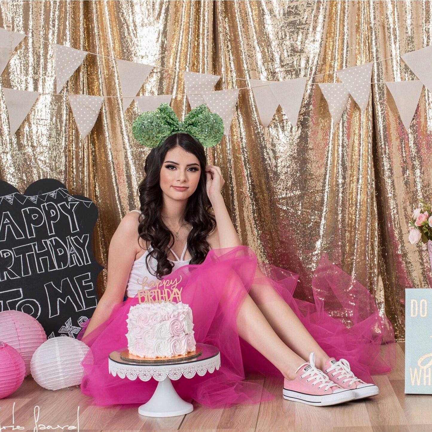 Disney Parks Green Sequin Minnie Mouse Ears Sequin Bow Exclusive Rare Headband