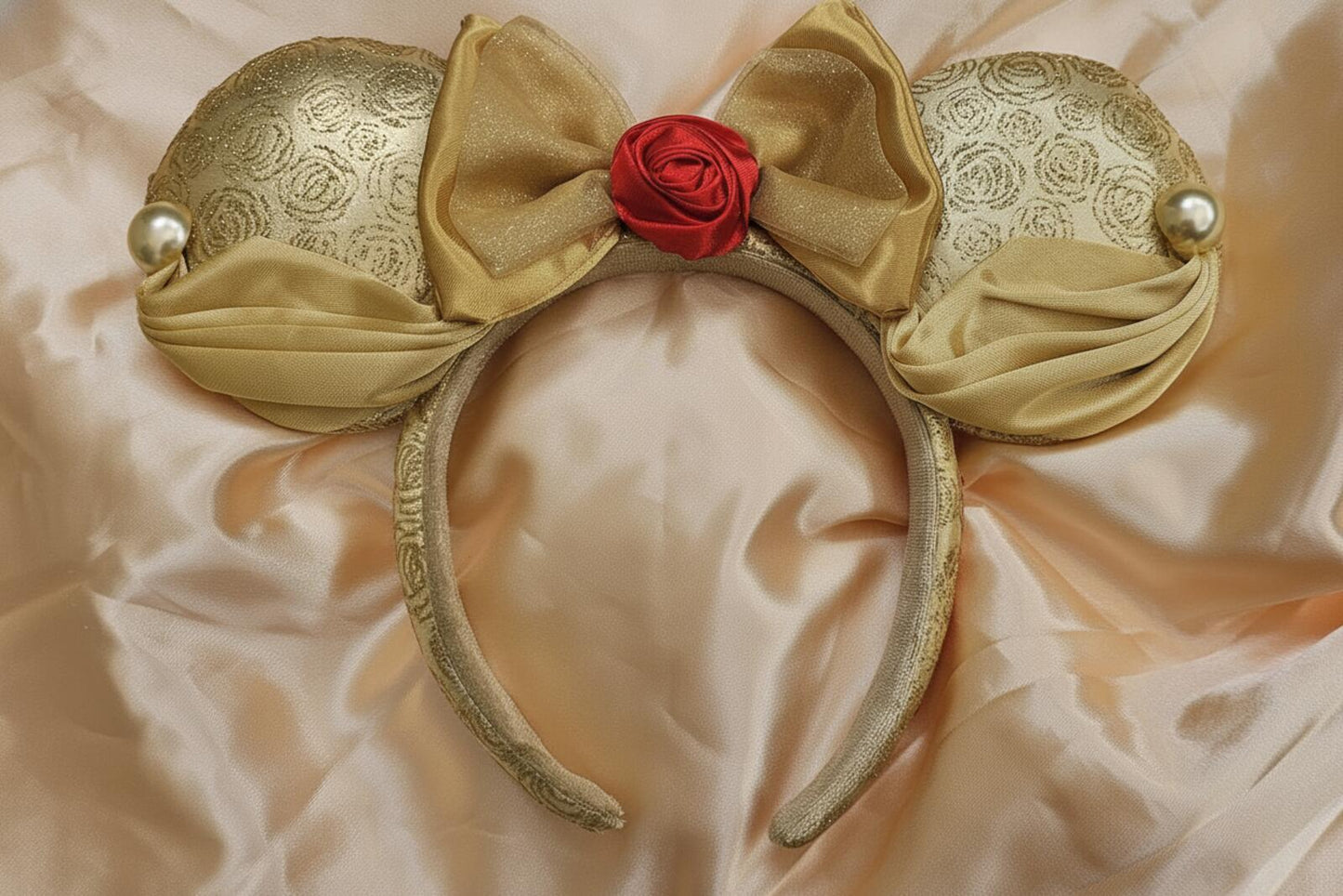 Belle Minnie Mouse Ears Mickey Bow Beauty & the Beast Headband