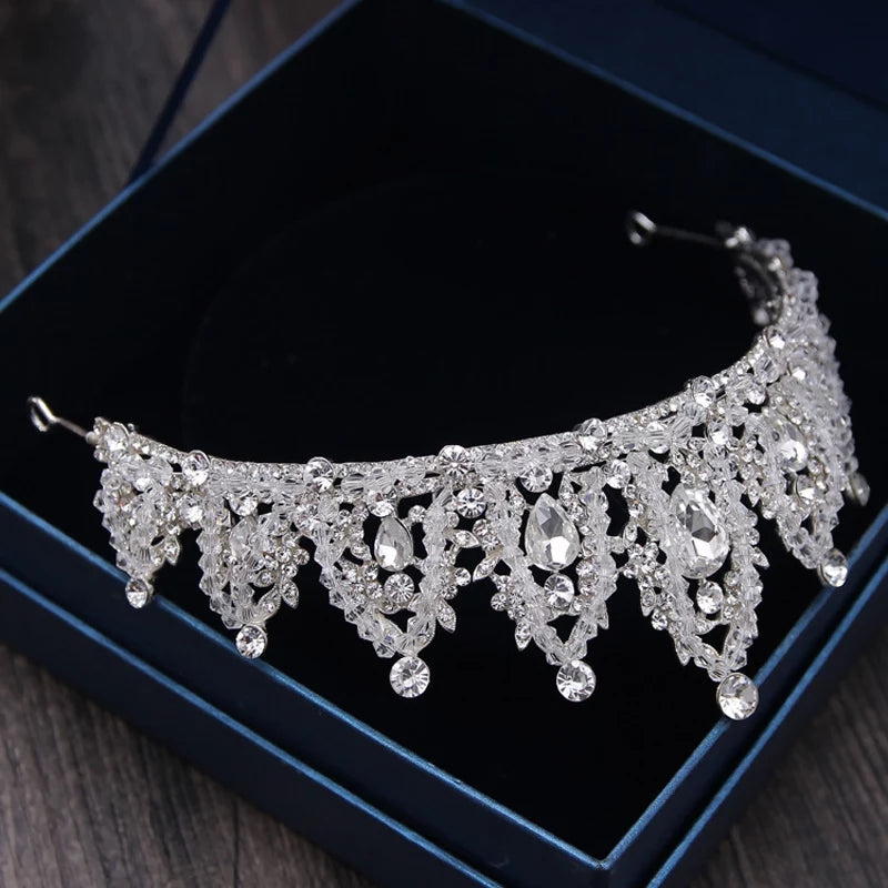 Silver Crystal Tiara Crown Detail Queen hair jewelry