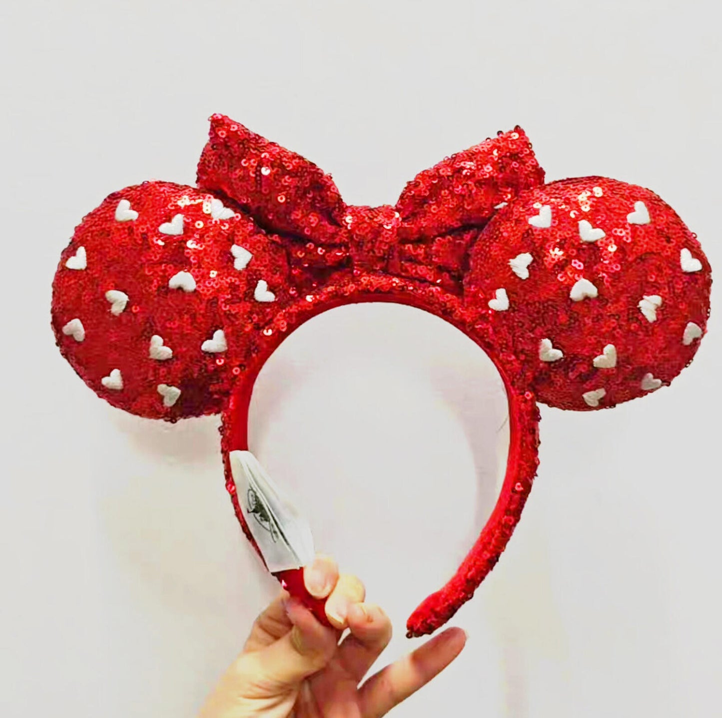 Disney Parks Red Heart Sequin Bow Valentine's Day Mickey Minnie Ears Headband