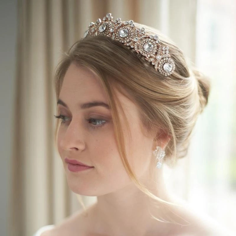 Rose Gold Princess Tiara Detailed Crystal pink Princess Queen headdress