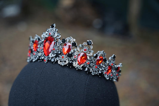 OOAK Vintage Silver Red Crystal Tiara Bridal Crown Birthday Wedding Gift Diadem