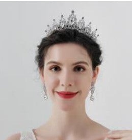 Silver Crystal Tiara Crown Detail Queen hair jewelry