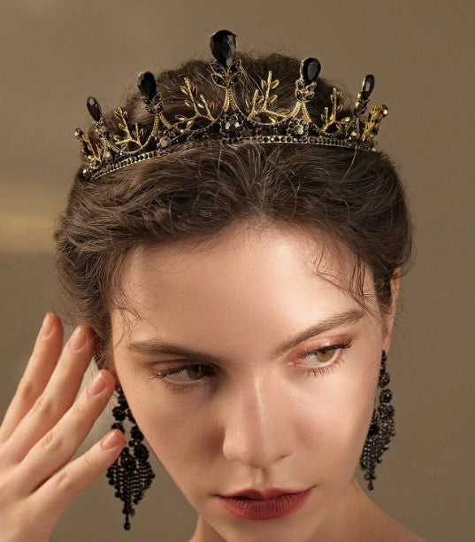 Vintage Baroque Princess Tiara Dark Goth Black Evil Queen headdress jewelry
