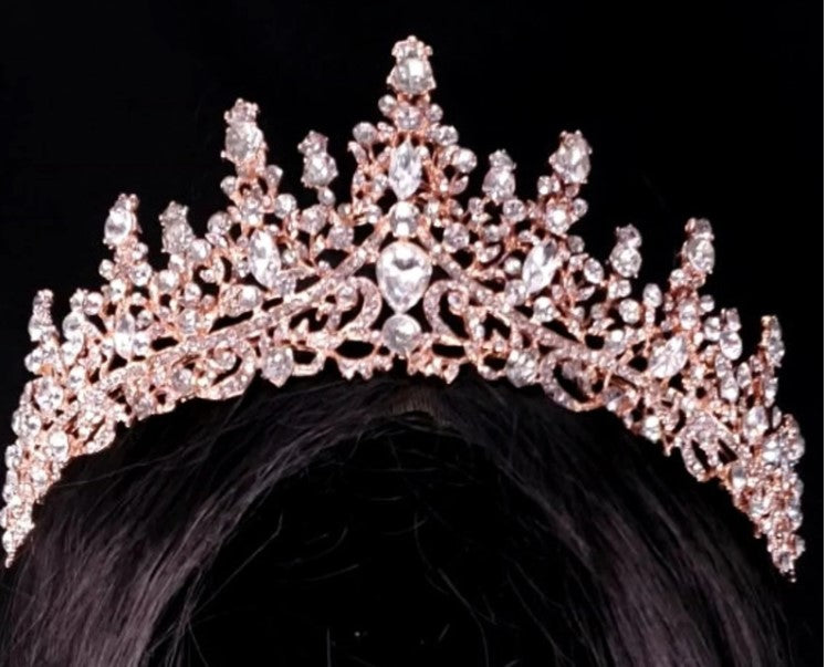 Rose Gold Tiara Crown Detailed Crystal pink peach Princess Queen headdress