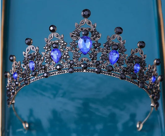 Goth Blue sapphire Black Tiara Crown Princess Queen bridal dark cosplay diadem surethings