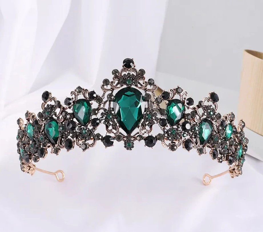 Vintage Baroque Emerald Dark Green Tiara Crown Goth Evil Queen diadem jewelry surethings