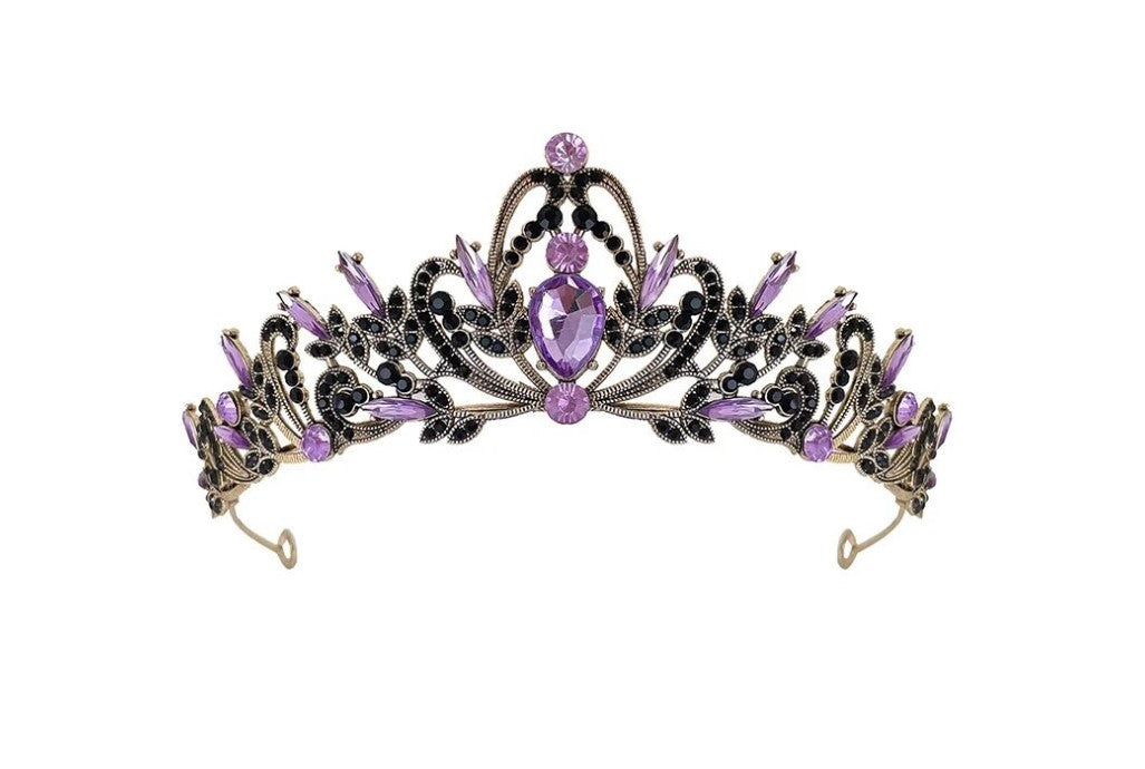 Goth Gold Purple Tiara Black Crown Princess Queen headdress jewelry bridal real metal cosplay diadem Wedding pageant